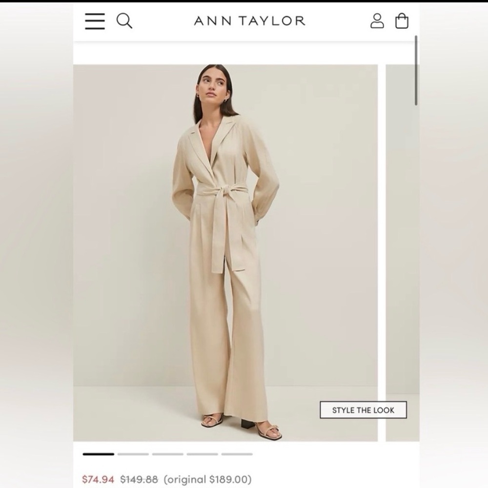 Ann Taylor Beige Linen Blend Wide-Leg Jumpsuit Size 14 - Picture 8 of 9